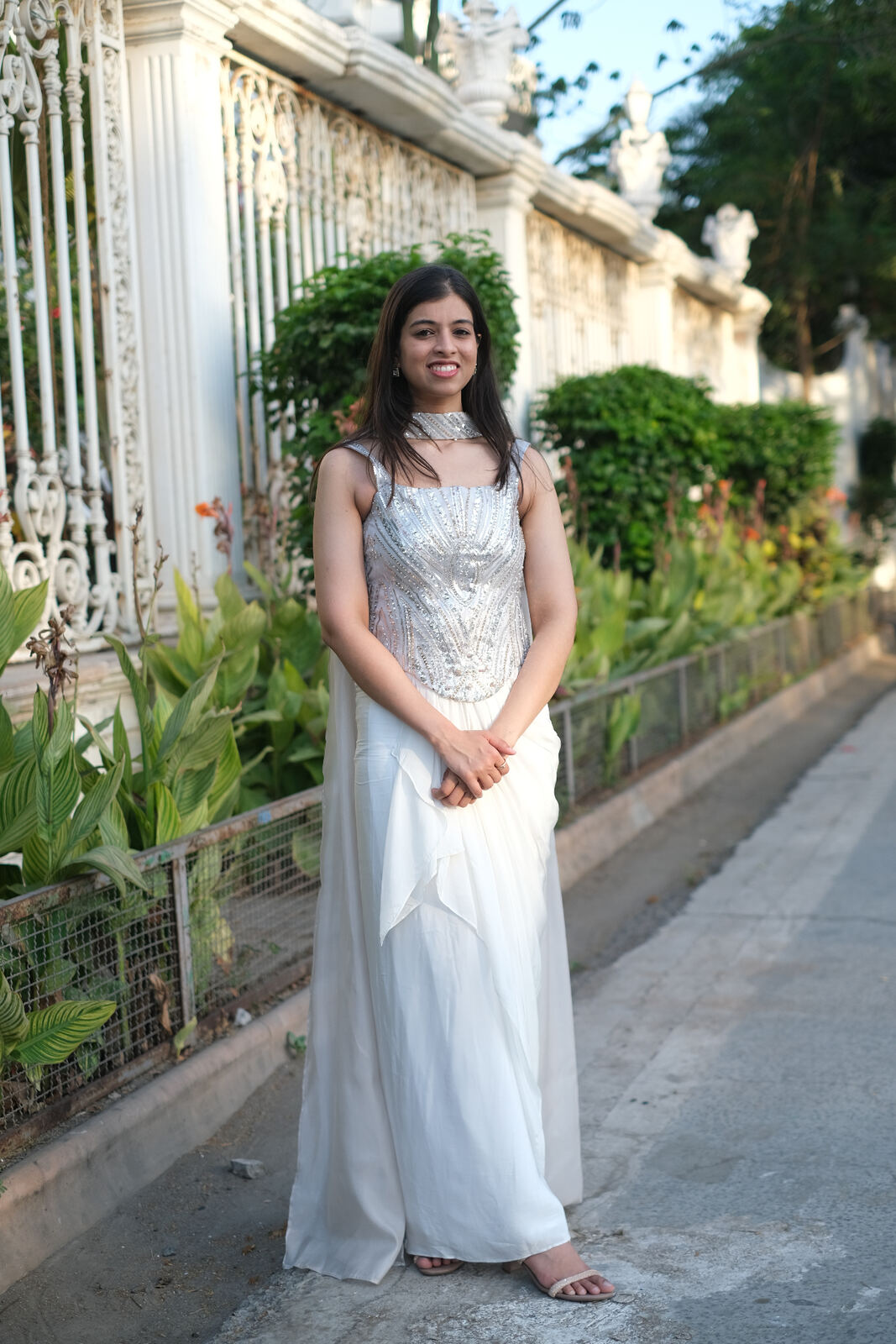 Custom ivory embellished gown with sequin corset