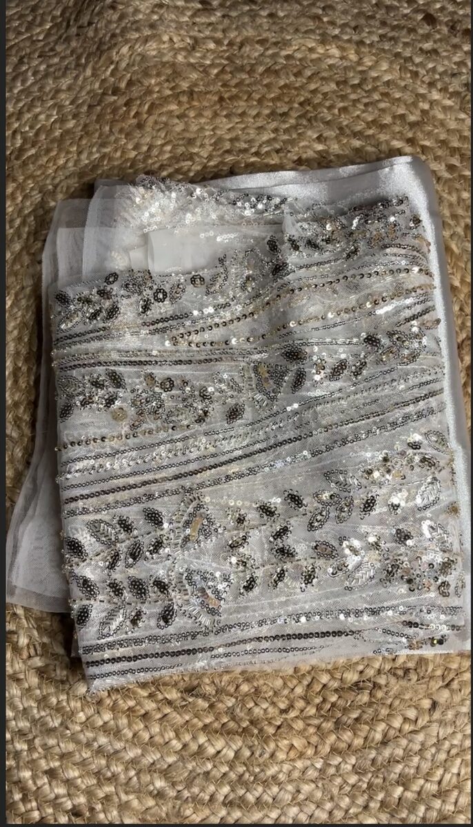 Corset blouse fabric and lining used for the ivory embellished gown