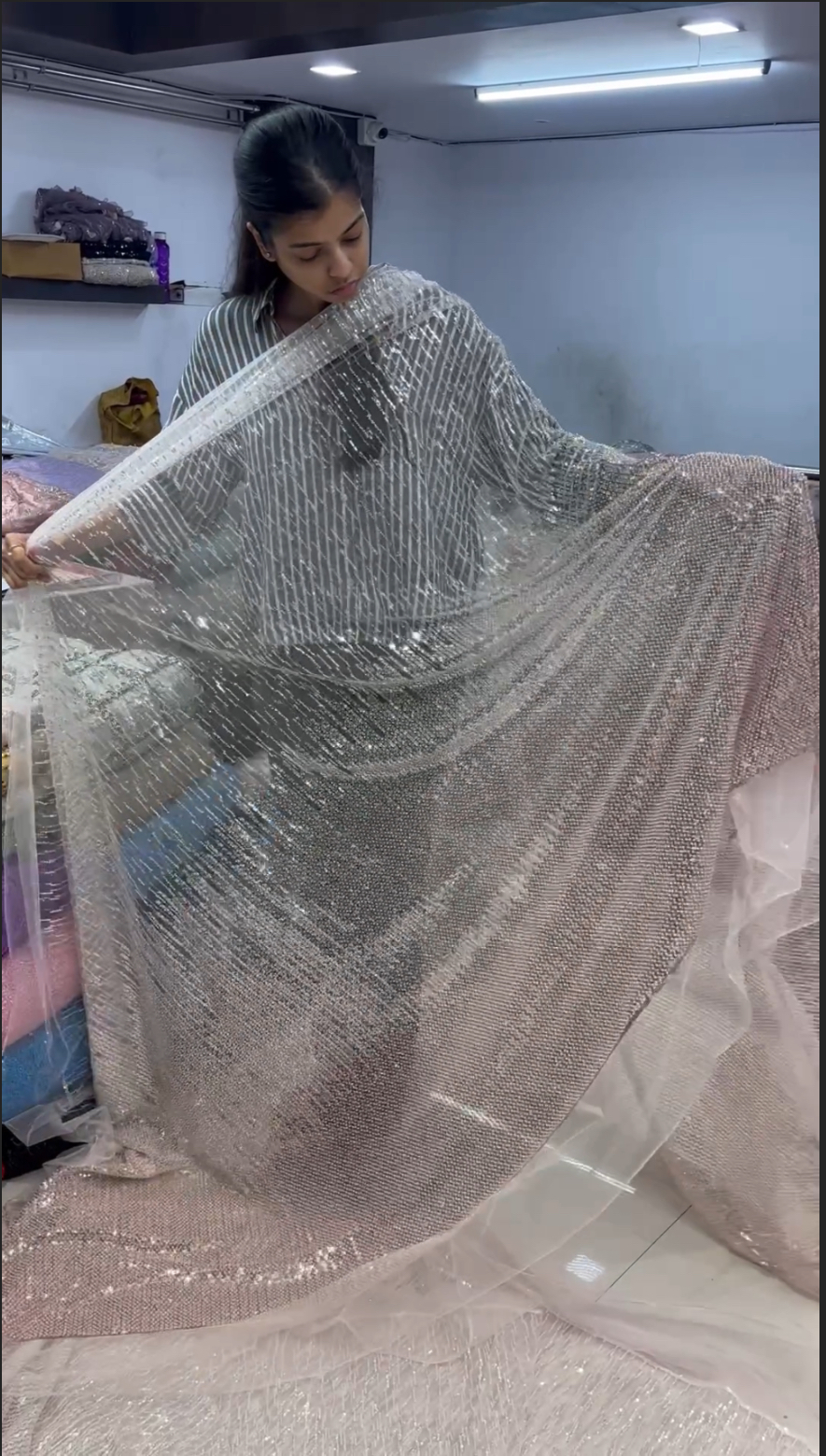 Ombre sequins fabric for Drape saree and blouse