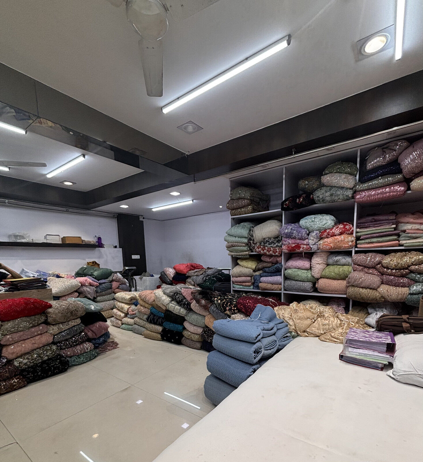 Our fabric sourcing warehouse with Indian and imported fabrics