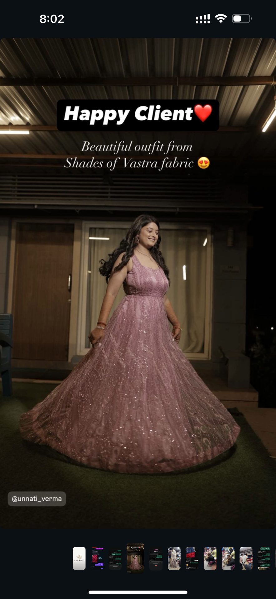 Happy client wearing custom pink gown