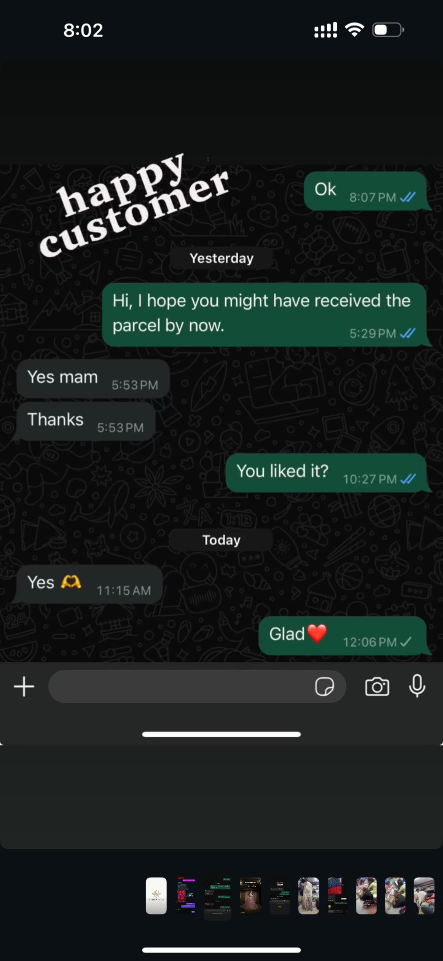 Happy customer WhatsApp chat: Yes, glad you liked it