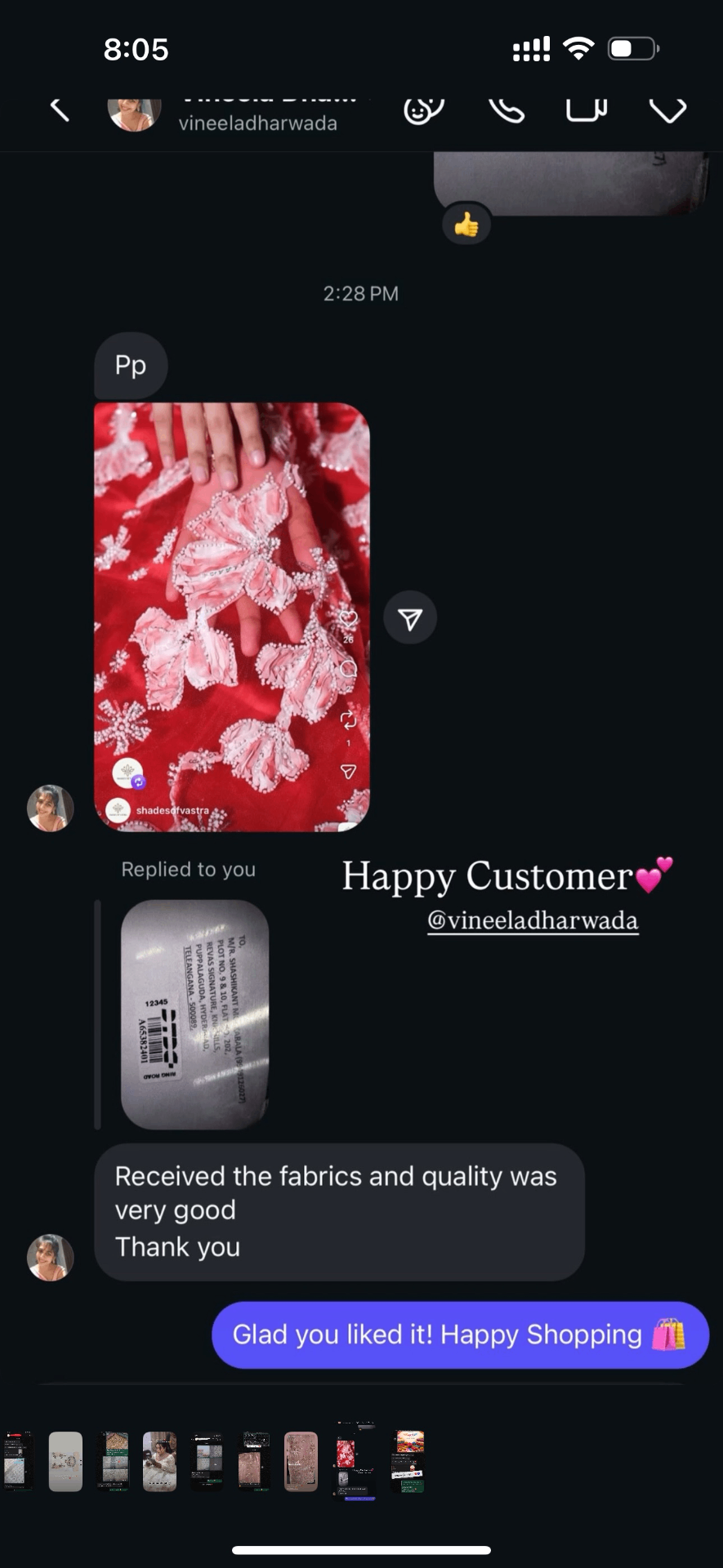 Happy customer: received the fabrics and quality was very good